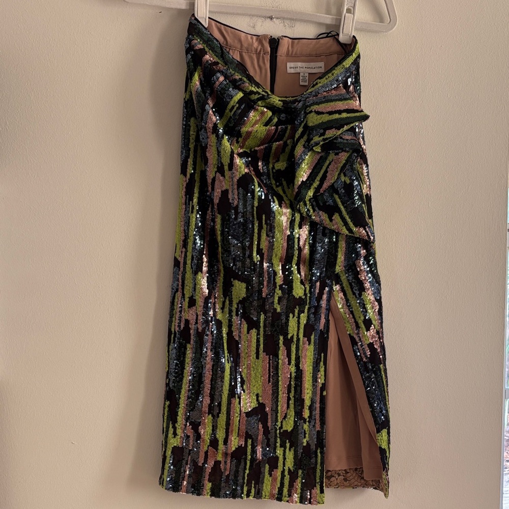Dress the Population Black, Green & Pink Sequin Pencil Skirt